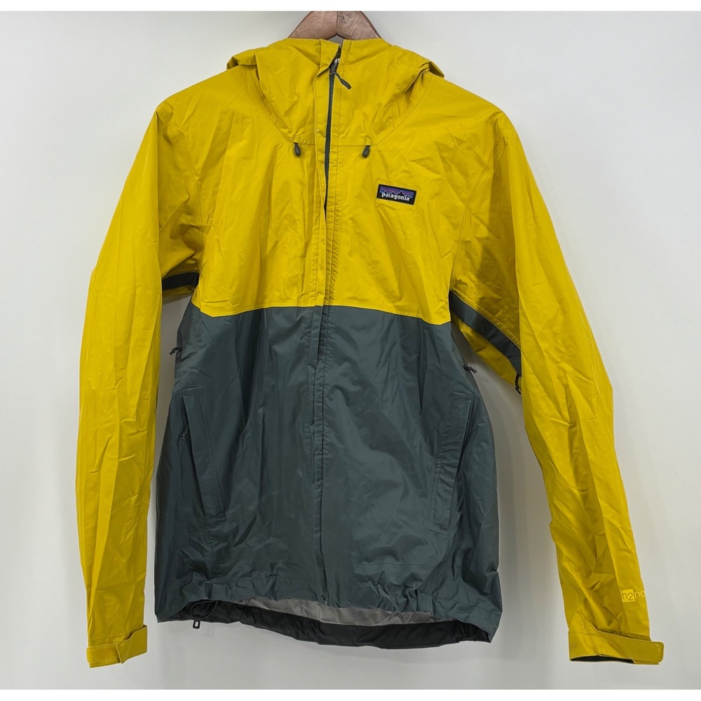 Patagonia Torrentshell Jacket Men's Small Yellow Gray H2No Waterproof Hooded